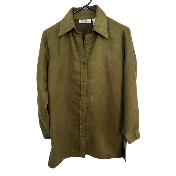 Selene Sport Long Shirt/Dress Womens Green Faux Suede Button Front  Casual Small - Picture 1 of 9